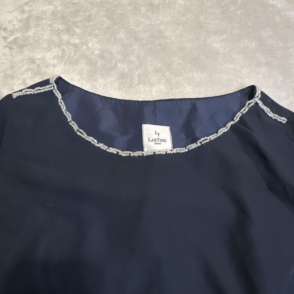 LT LanTing Bride Blouse Navy Blue Mother Bride/Groom Wedding Beaded Neck Hi-Low - Picture 10 of 16
